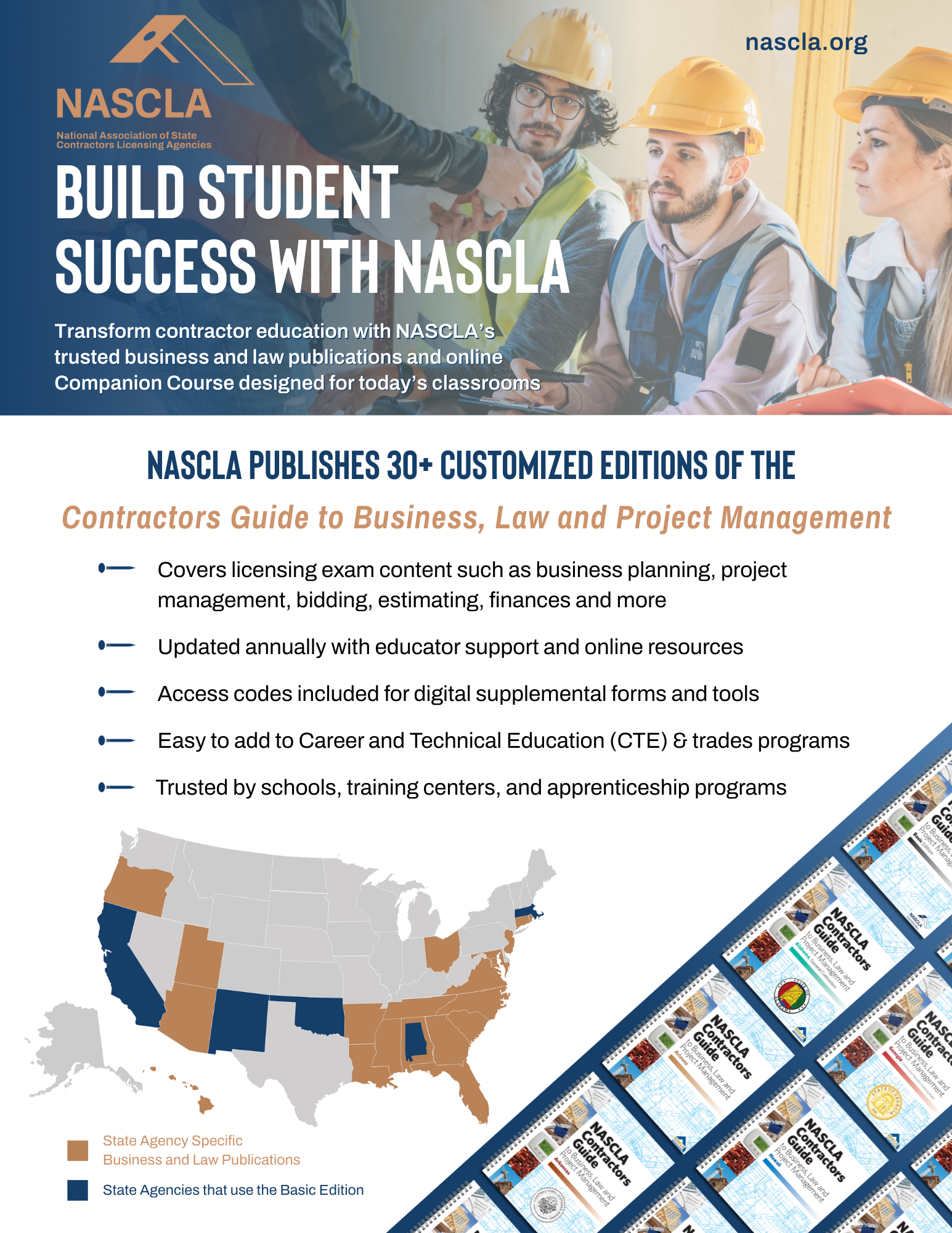Transform contractor education with NASCLA’s trusted business and law publications and online Companion Course designed for today’s classrooms